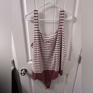 Torrid Brown and White Striped Bodysuit